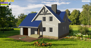 Популярный дизайн кровли и фасада 2025. Металлочерепица синяя. Металлосайдинг белый.