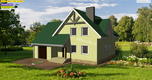 Популярный дизайн кровли и фасада 2025. Металлочерепица. Изумруд. Штукатурка. Лайм.