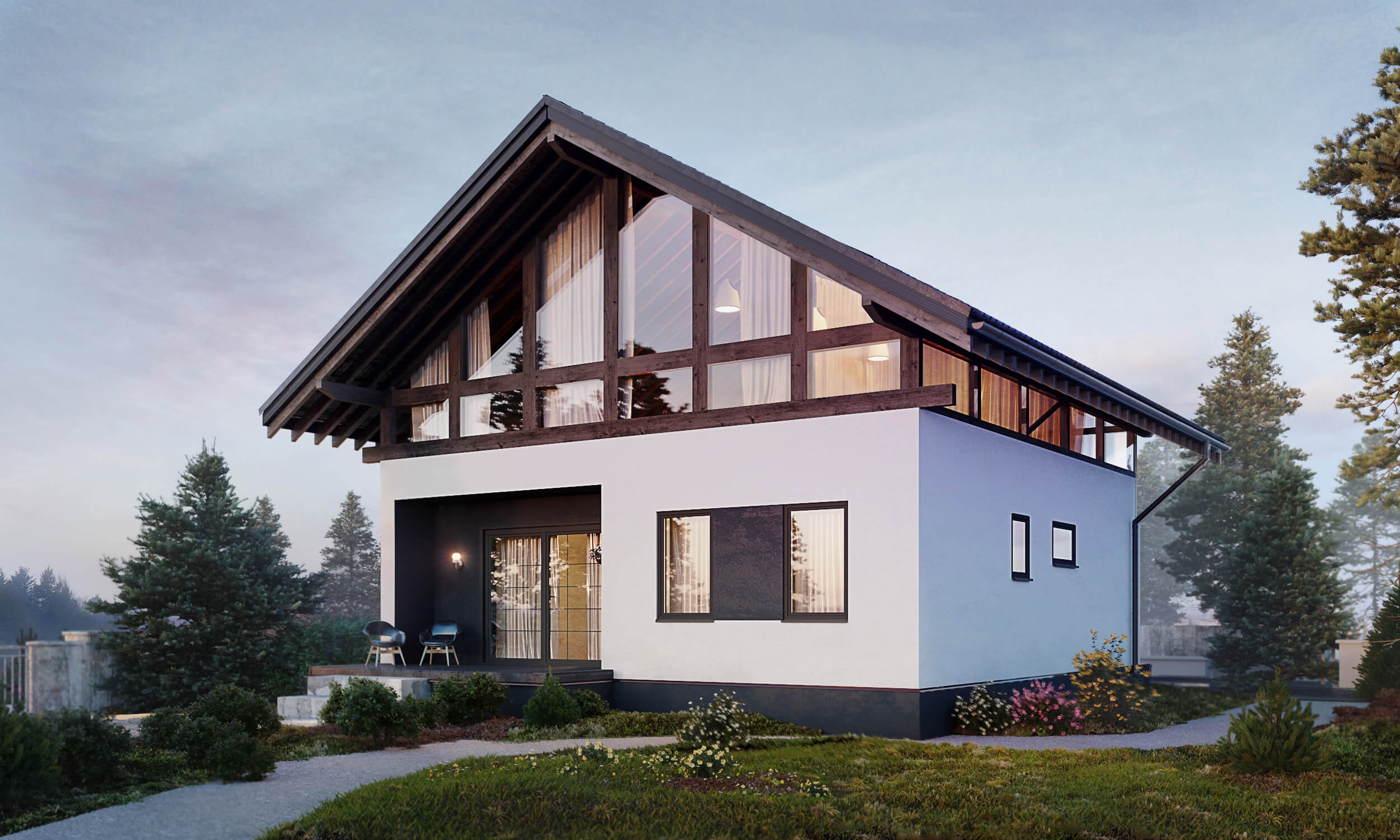 Проект дома D100D-S9. 11 на 11 метров.